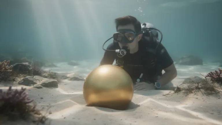 Duiker deelt het mysterie achter deze gouden bal op de oceaanbodem