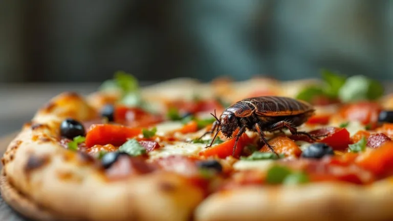 Vriendinnen ontdekken kakkerlak met uitgestoken pootjes in hun pizza bij restaurant